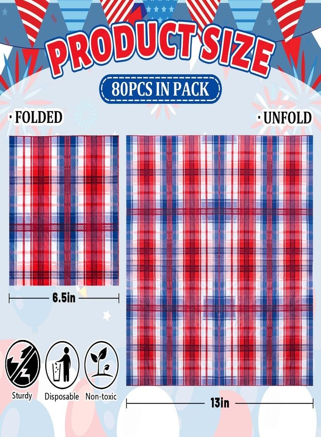 Whaline 80Pcs 4th of July Plaid Paper Napkins Patriotic Red Blue Checkered Disposable Napkins Decorative Luncheon Dinner Napkins for Independence Day Dining Party Supplies Table Decor - Image 2